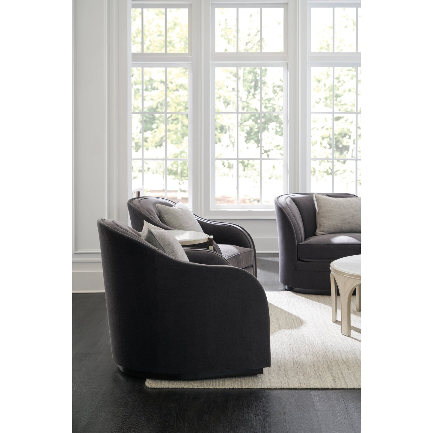 006 SI-1955998 | Lifestyle | Eclipse Chair by Caracole in charcoal, grey, ivory and charcoal, dark chocolate. Made from birch in a modern style.