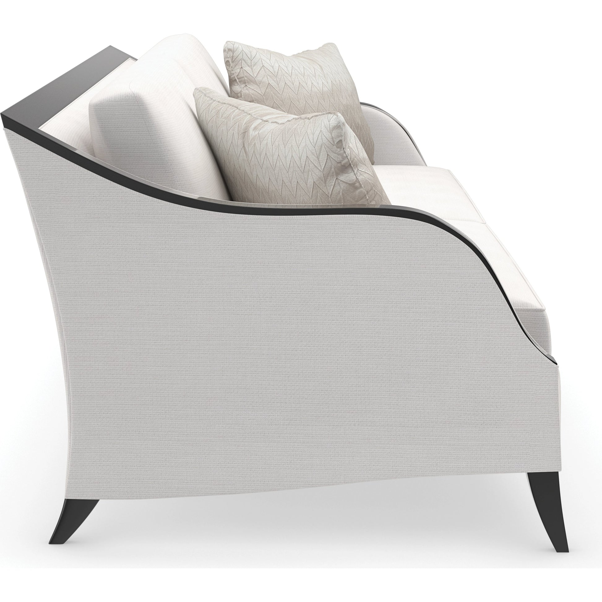 Pitch Perfect Sofa by Caracole in cream and chocolate truffle. Made from birch in a modern style.