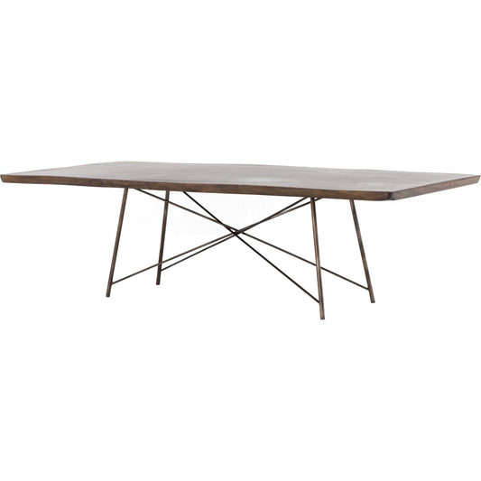 Rocky Dining Table by Four Hands in bronzed iron, smoked saman. Made from thick saman veneer, iron in a modern style.