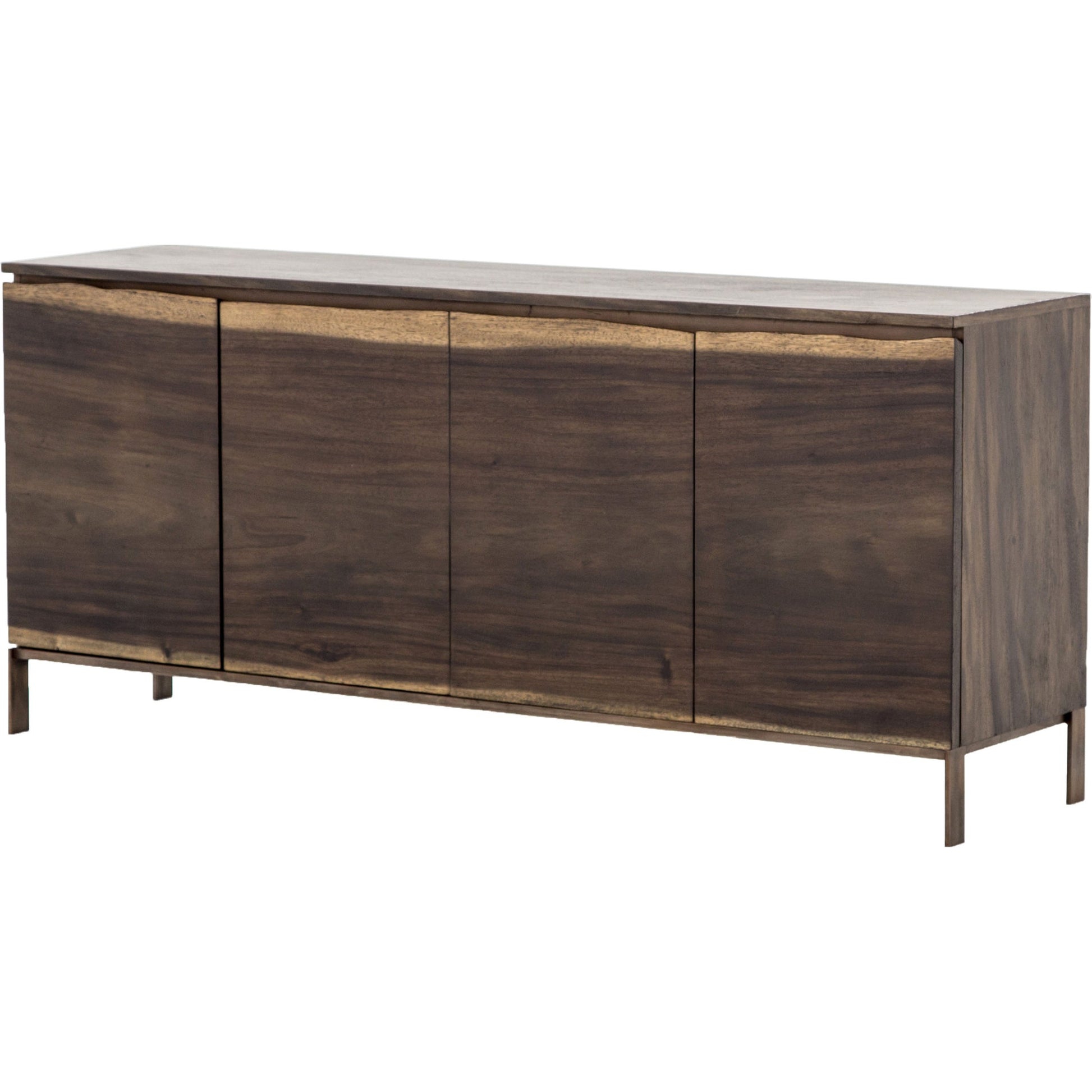 Live Edge Sideboard by Four Hands in bronzed iron, smoked saman. Made from thick saman veneer, iron in a eclectic & global style.