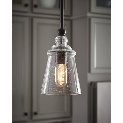 Urban Renewal Bell Pendant by Generation Lighting in oil rubbed bronze. Made from steel, glass in a traditional style.
