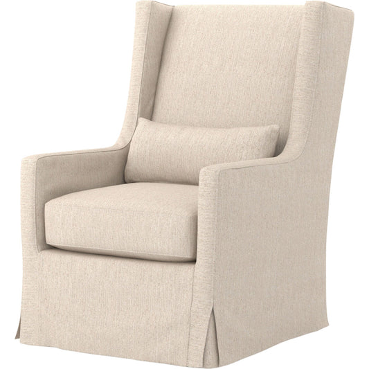 Swivel Wing Chair by Four Hands in jette linen. Made from 46% viscose (rayon), 34% polyester, 20% flax, linen, pine plywood, 100% polyurethane foam in a modern style.