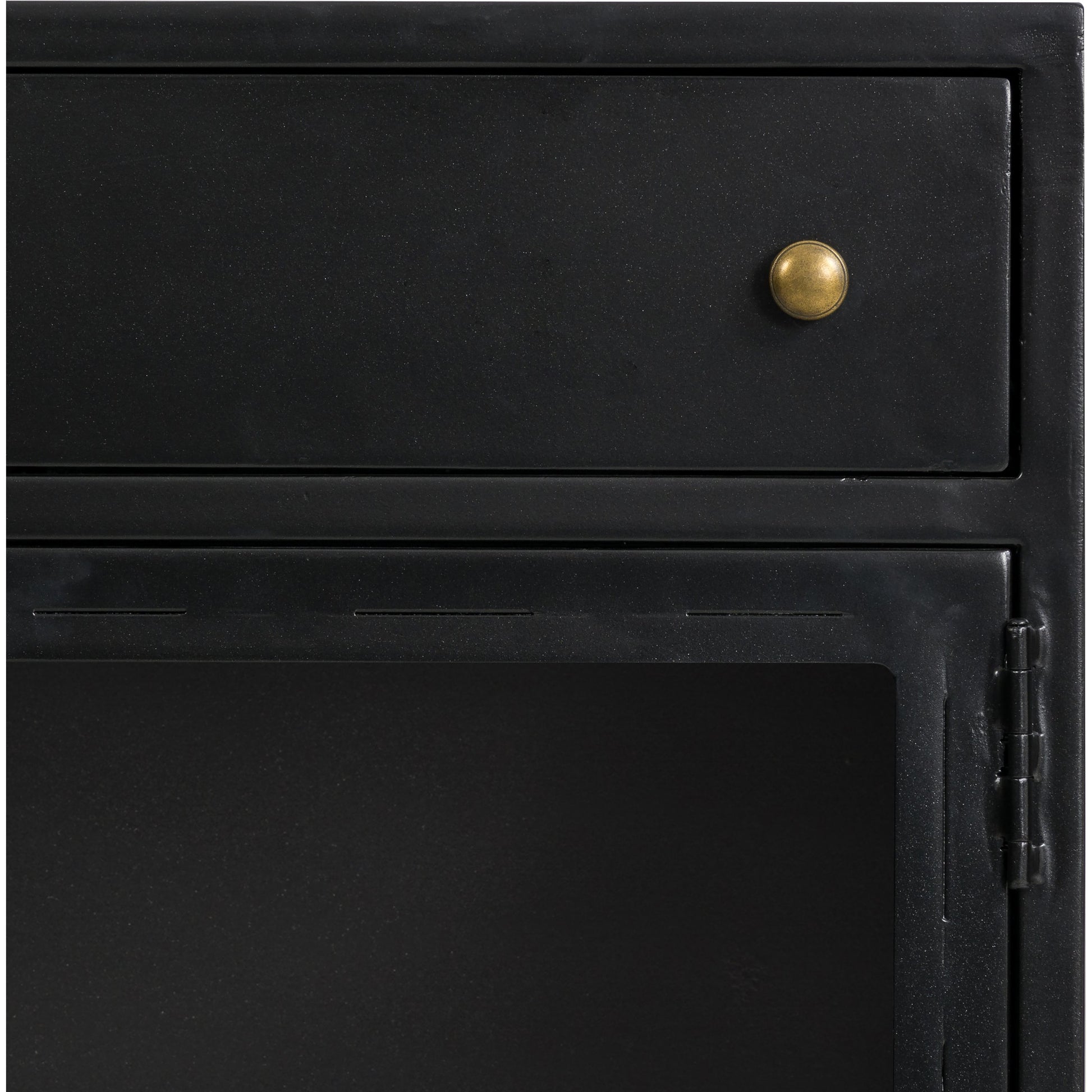 Shadow Box Small Cabinet by Four Hands in black, weathered bronze. Made from iron in a modern style.