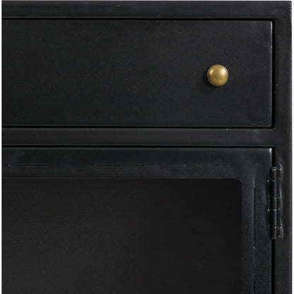 Shadow Box Small Cabinet by Four Hands in black, weathered bronze. Made from iron in a modern style.