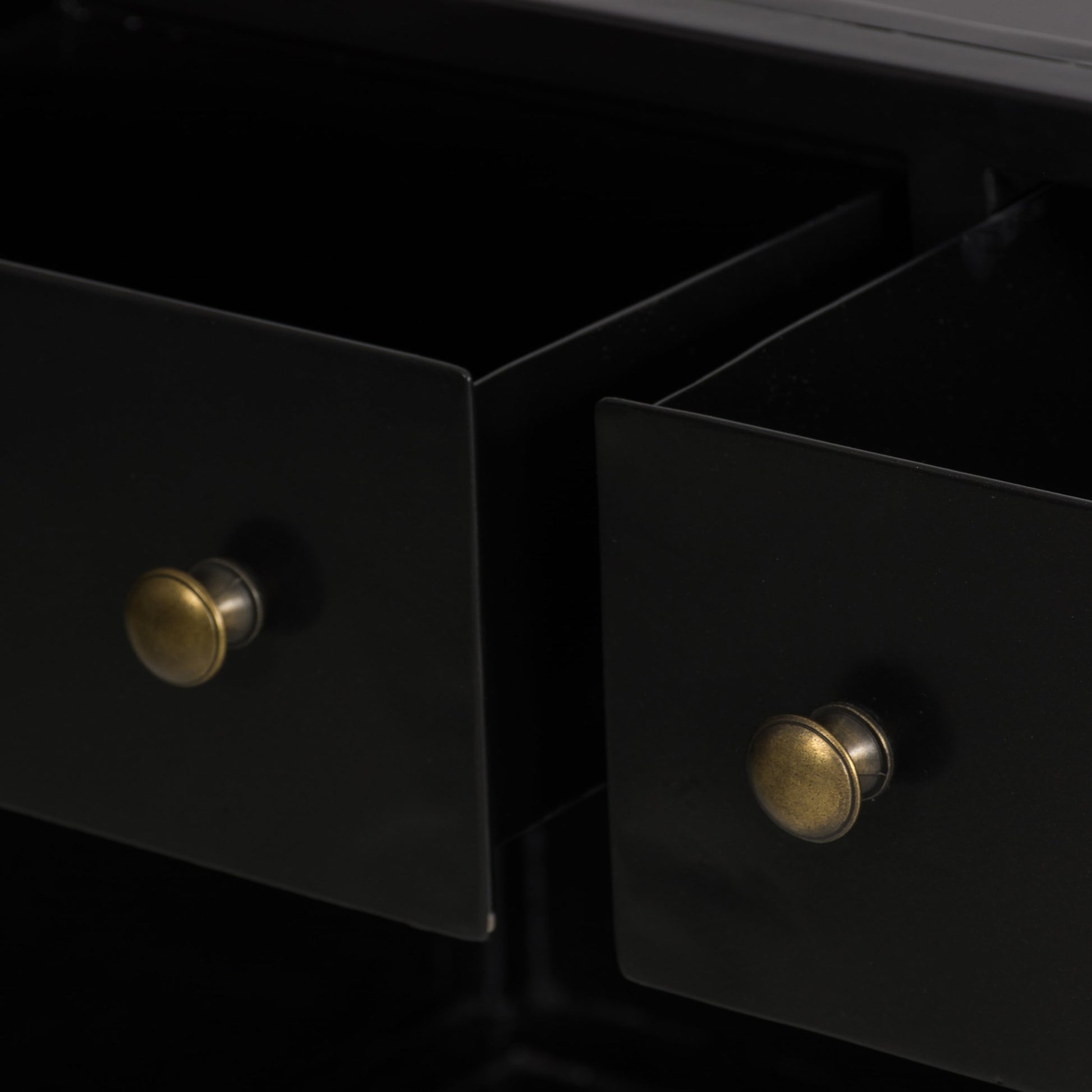 Shadow Box Small Cabinet by Four Hands in black, weathered bronze. Made from iron in a modern style.