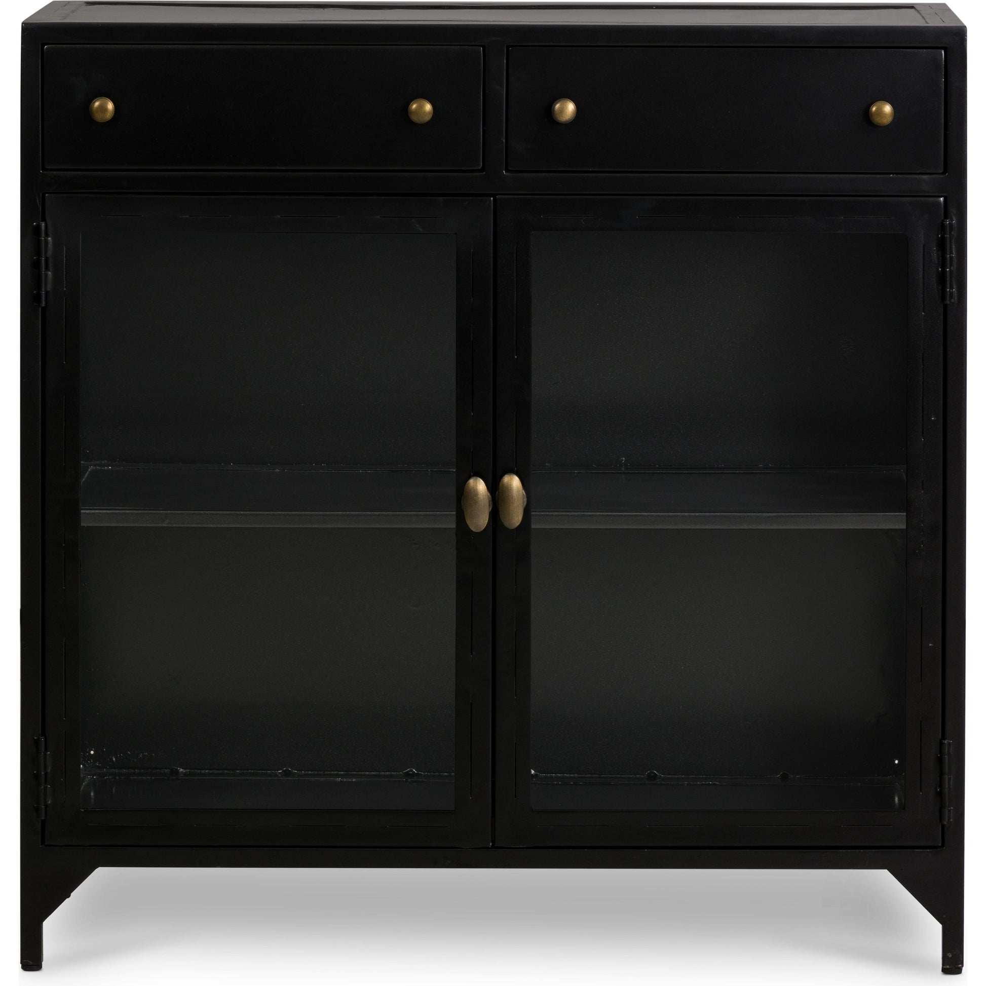 Shadow Box Small Cabinet by Four Hands in black, weathered bronze. Made from iron in a modern style.