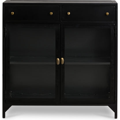Shadow Box Small Cabinet by Four Hands in black, weathered bronze. Made from iron in a modern style.