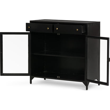 Shadow Box Small Cabinet by Four Hands in black, weathered bronze. Made from iron in a modern style.