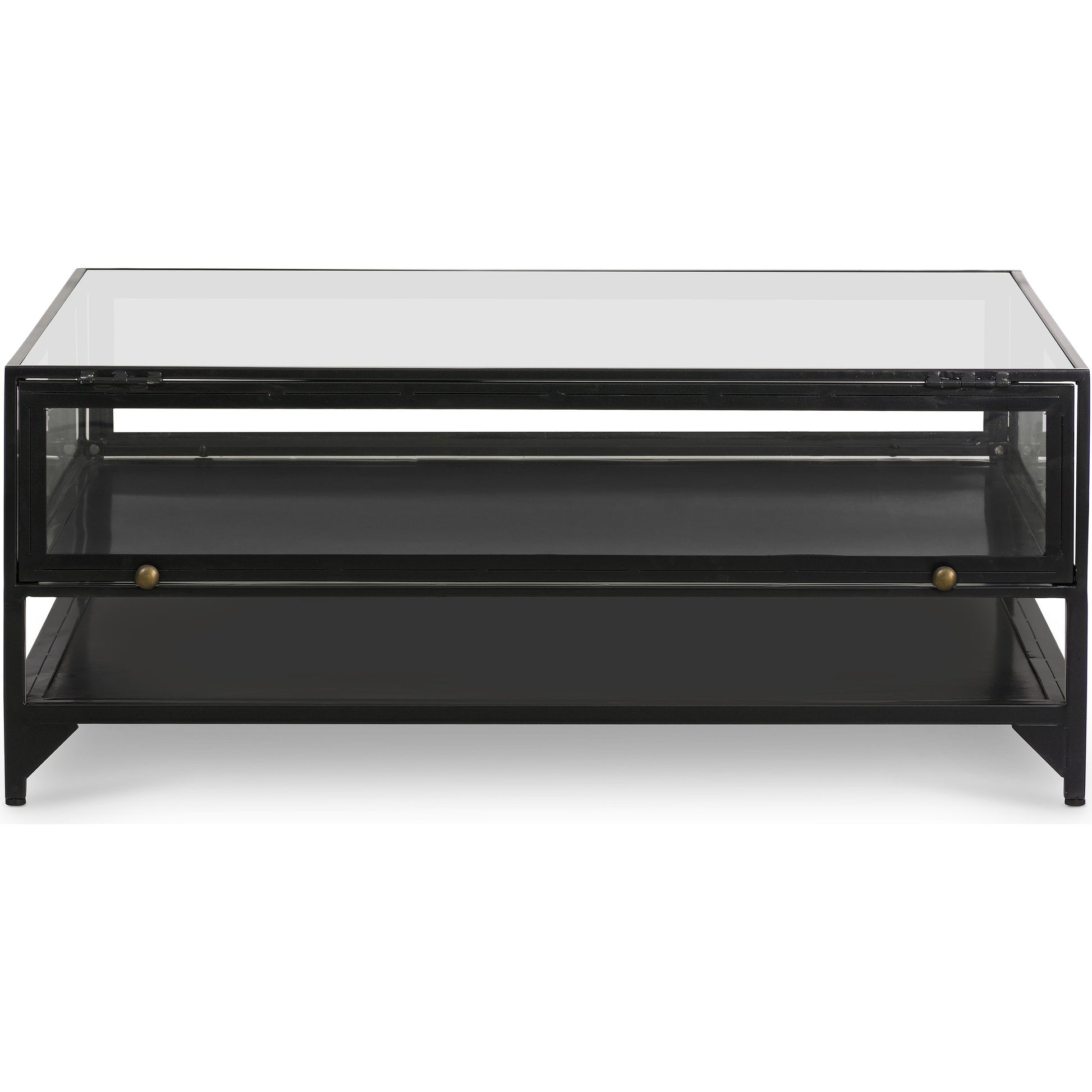 Shadow Box Coffee Table by Four Hands in black. Made from tempered glass, iron in a modern style.