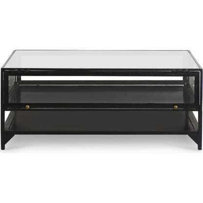 Shadow Box Coffee Table by Four Hands in black. Made from tempered glass, iron in a modern style.