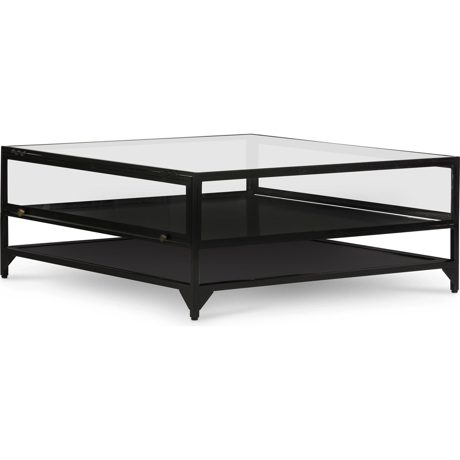 Shadow Box Coffee Table by Four Hands in black. Made from tempered glass, iron in a modern style.