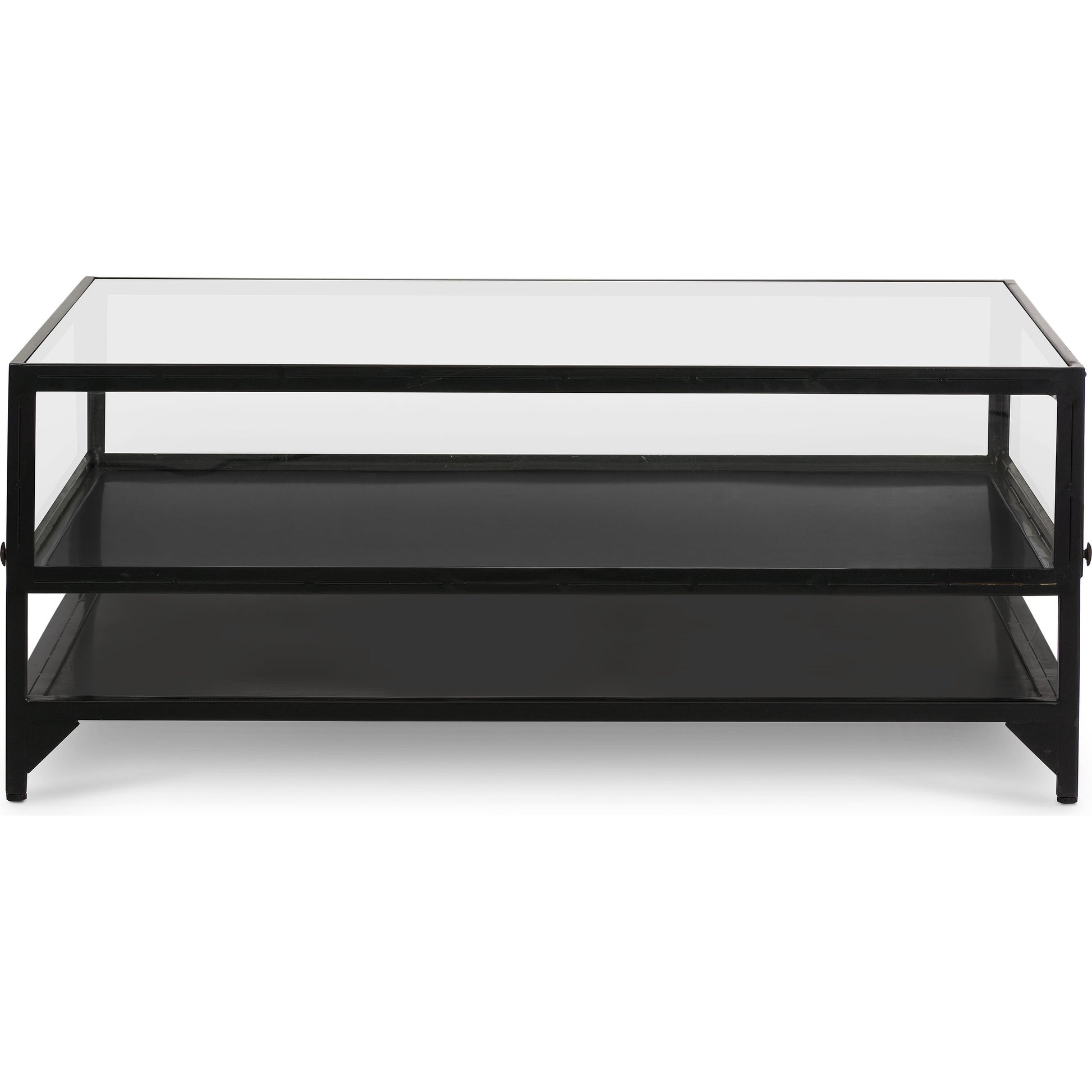 Shadow Box Coffee Table by Four Hands in black. Made from tempered glass, iron in a modern style.