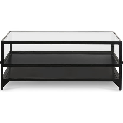 Shadow Box Coffee Table by Four Hands in black. Made from tempered glass, iron in a modern style.