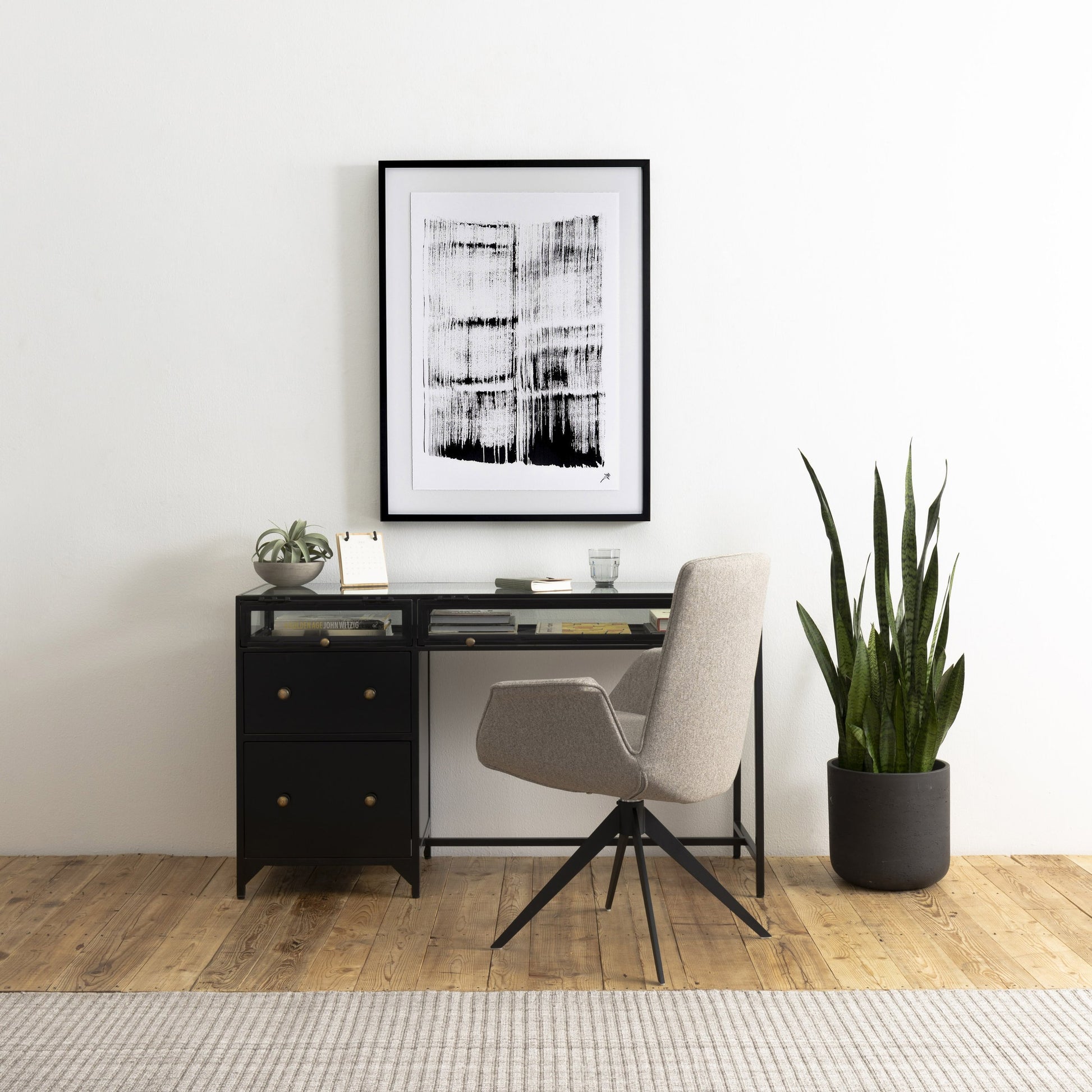 Shadow Box Desk by Four Hands in black. Made from iron in a modern style.