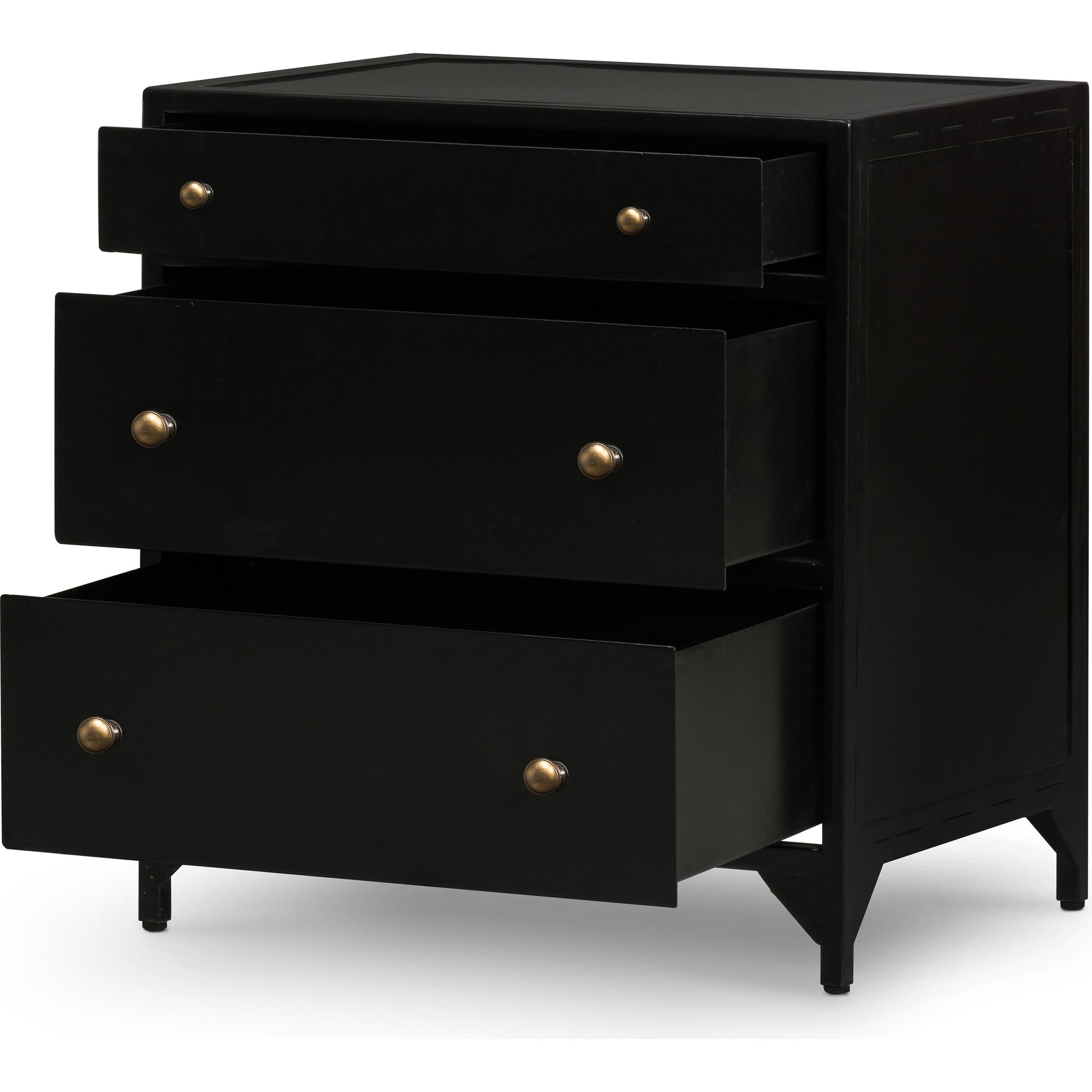 Belmont Storage Nightstand by Four Hands in black. Made from iron in a modern style.