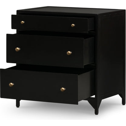 Belmont Storage Nightstand by Four Hands in black. Made from iron in a modern style.