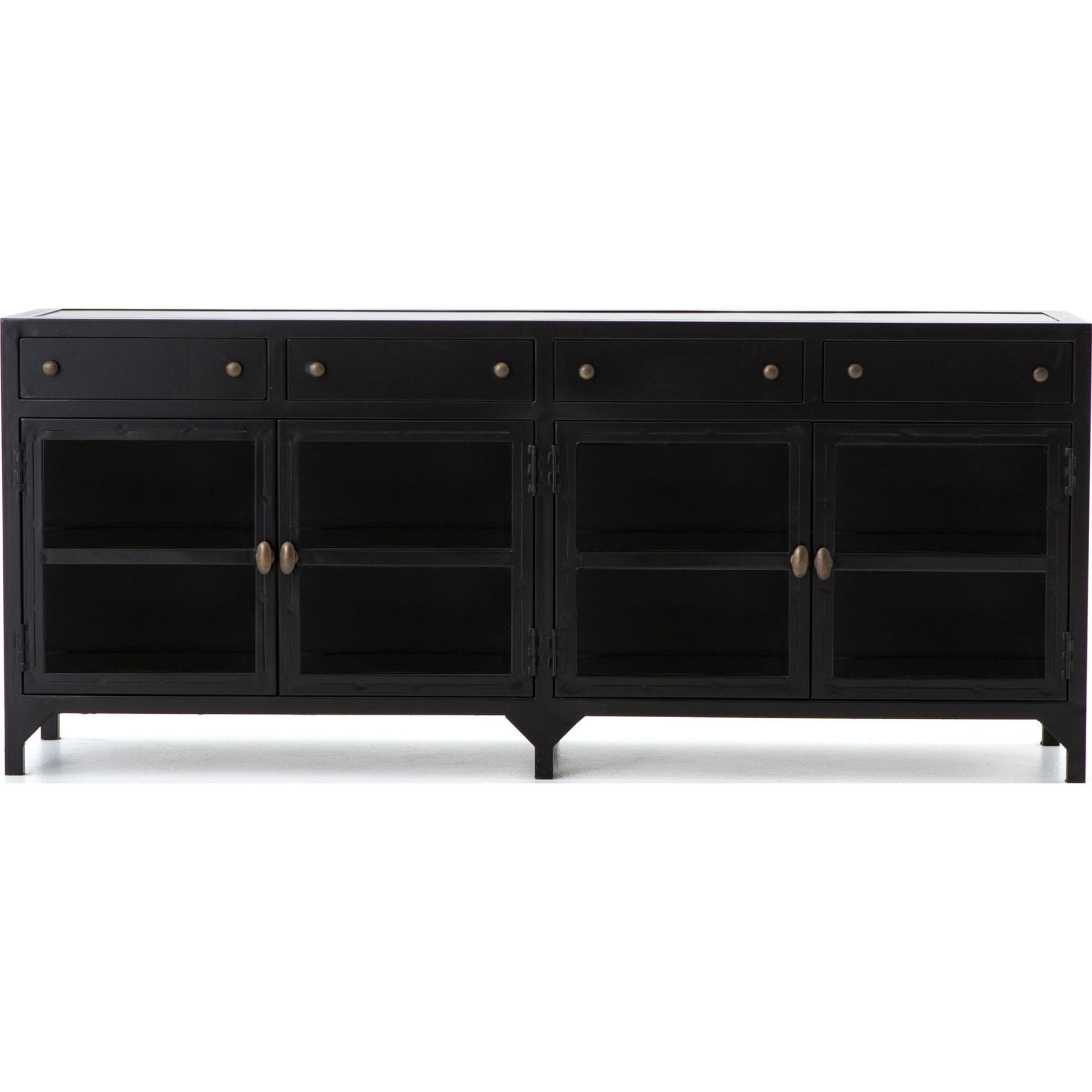 Shadow Box Media Console by Four Hands in black. Made from iron in a modern style.