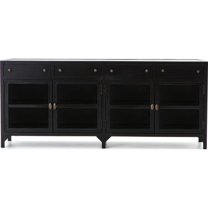 Shadow Box Media Console by Four Hands in black. Made from iron in a modern style.