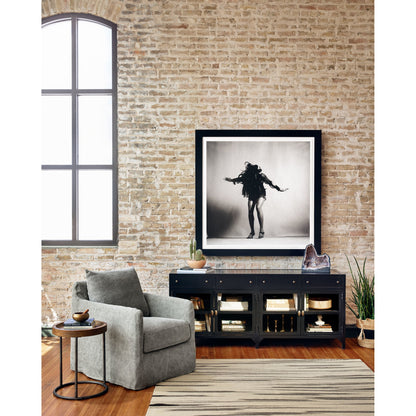 Shadow Box Media Console by Four Hands in black. Made from iron in a modern style.