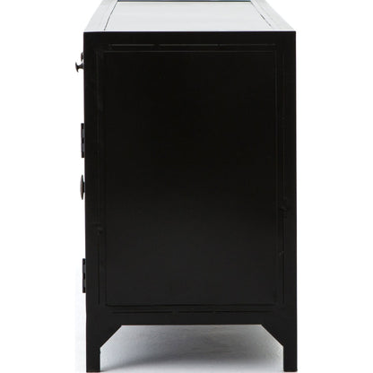 Shadow Box Media Console by Four Hands in black. Made from iron in a modern style.