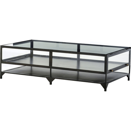 Shadow Box Coffee Table by Four Hands in black. Made from tempered glass, iron in a modern style.