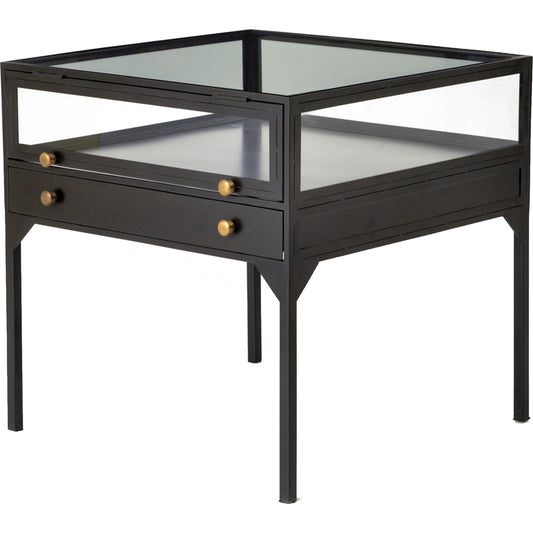 Shadow Box End Table by Four Hands in black. Made from tempered glass, iron in a modern style.