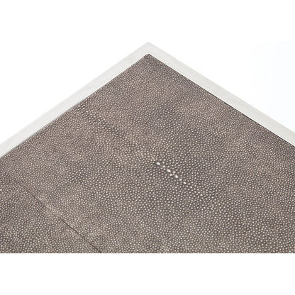 Shagreen Bedside Table by Four Hands in gray and antique brass, gray shagreen. Made from faux shagreen, iron in a modern style.