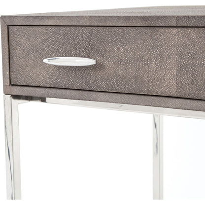 Shagreen Desk by Four Hands in grey shagreen, antique brass and antique brass. Made from faux shagreen, iron in a modern style.
