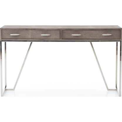 Shagreen Desk by Four Hands in grey shagreen, antique brass and antique brass. Made from faux shagreen, iron in a modern style.
