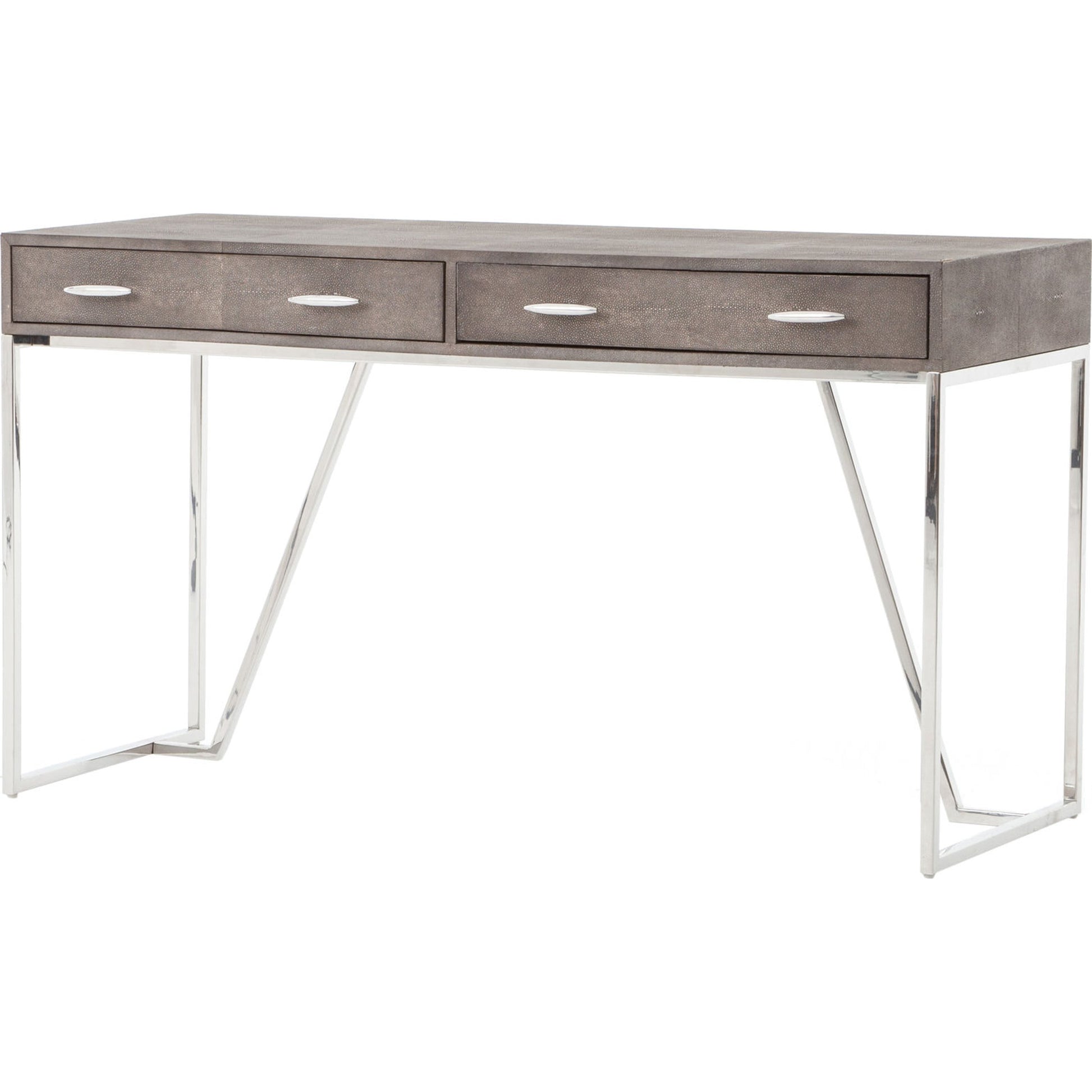 Shagreen Desk by Four Hands in grey shagreen, antique brass and antique brass. Made from faux shagreen, iron in a modern style.