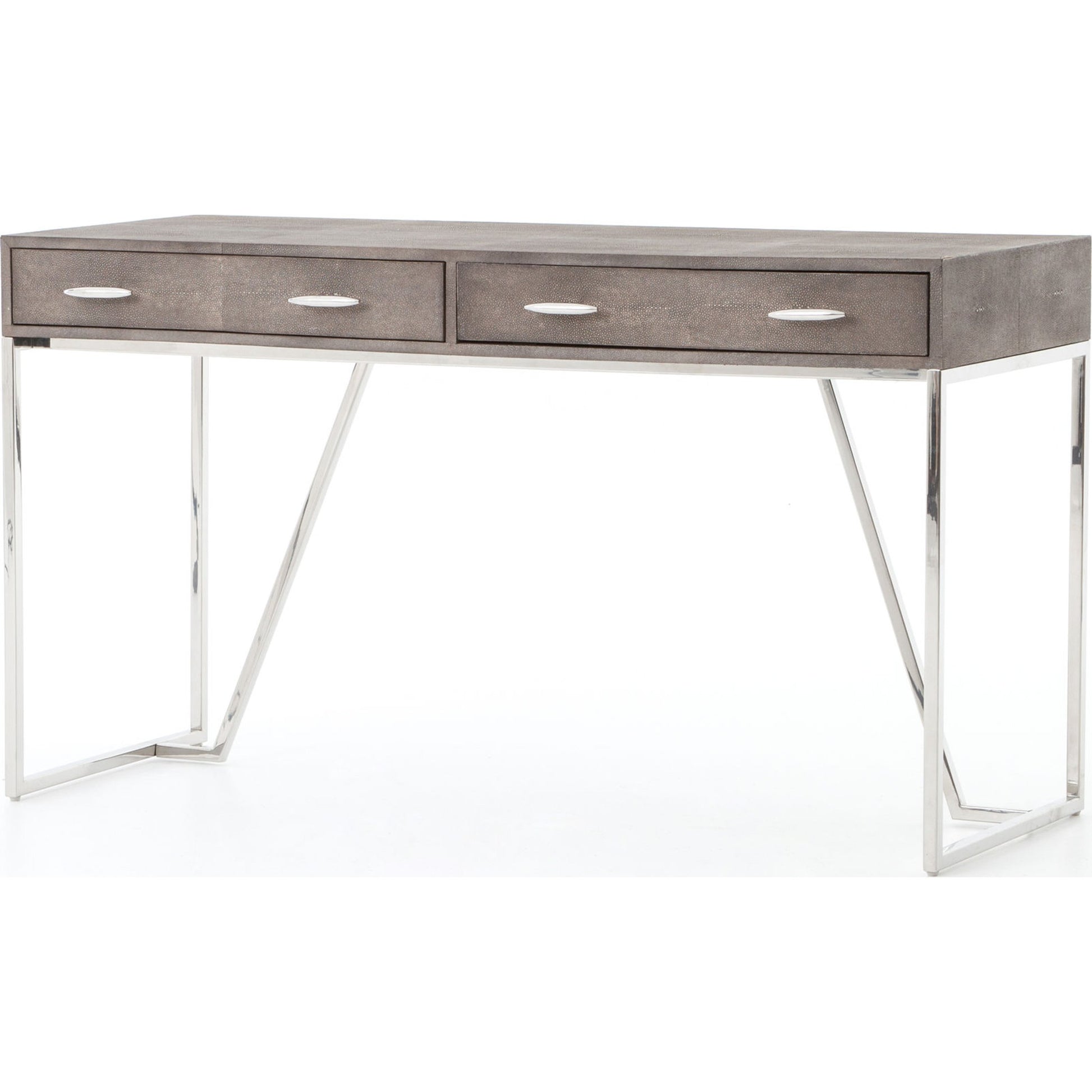 Shagreen Desk by Four Hands in grey shagreen, antique brass and antique brass. Made from faux shagreen, iron in a modern style.
