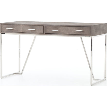 Shagreen Desk by Four Hands in grey shagreen, antique brass and antique brass. Made from faux shagreen, iron in a modern style.