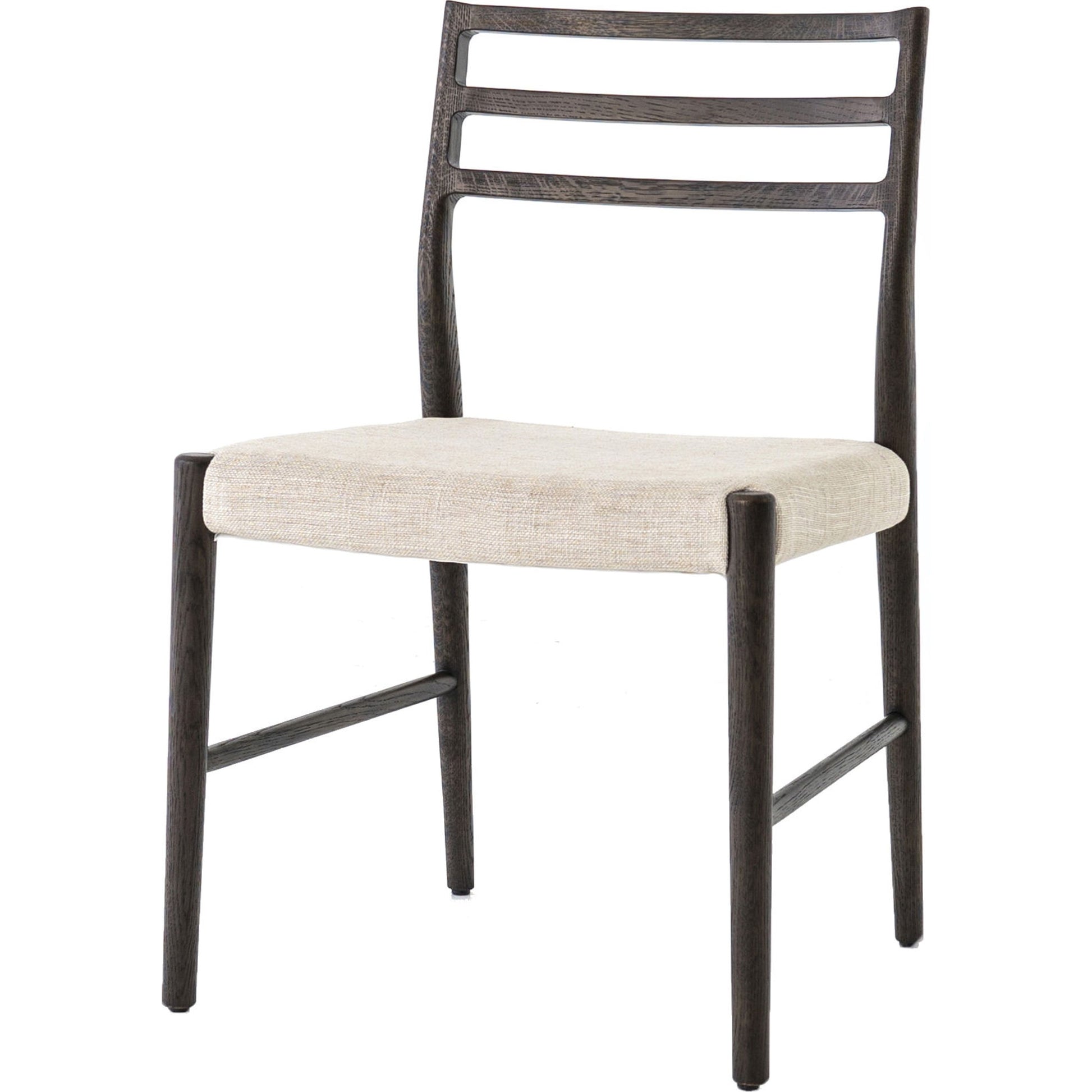 Glenmore Dining Chair by Four Hands. Made from 49% viscose (rayon), 22% flax, linen, 18% polyester, 11% cotton, solid oak, 100% polyester in a transitional style.