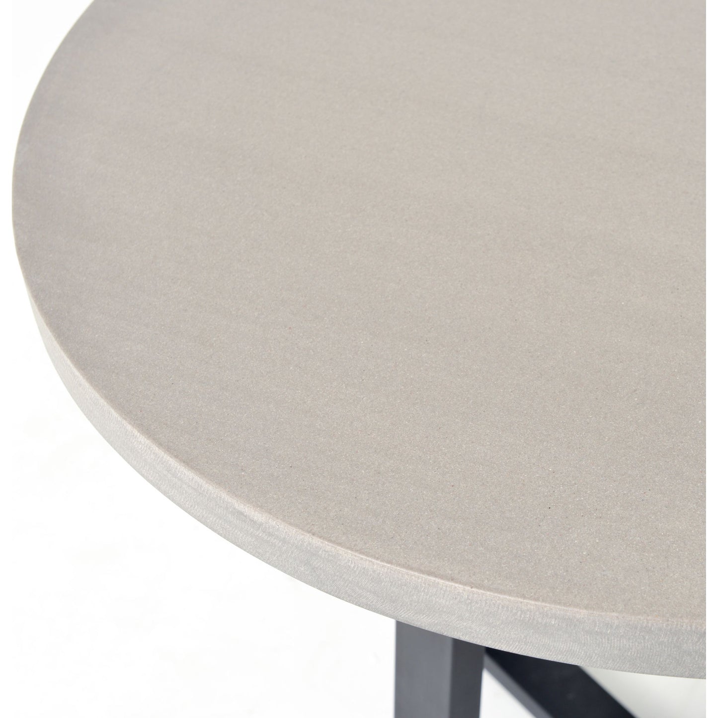 004 S-279264 | Closeup | Cyrus Round Table by Four Hands in gray and black, light gray. Made from lavastone composite, iron in a modern style.
