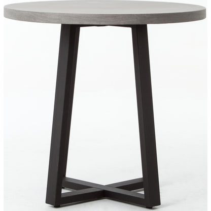 Cyrus Round Table by Four Hands in gray and black, light gray. Made from lavastone composite, iron in a modern style.