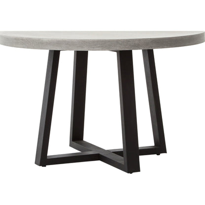 Cyrus Outdoor Round Dining Table by Four Hands. Made from lavastone composite, iron in a modern style.