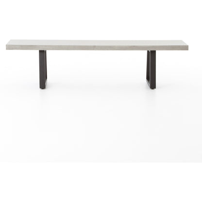 Cyrus Dining Bench by Four Hands in black and grey. Made from lavastone composite, iron in a modern style.