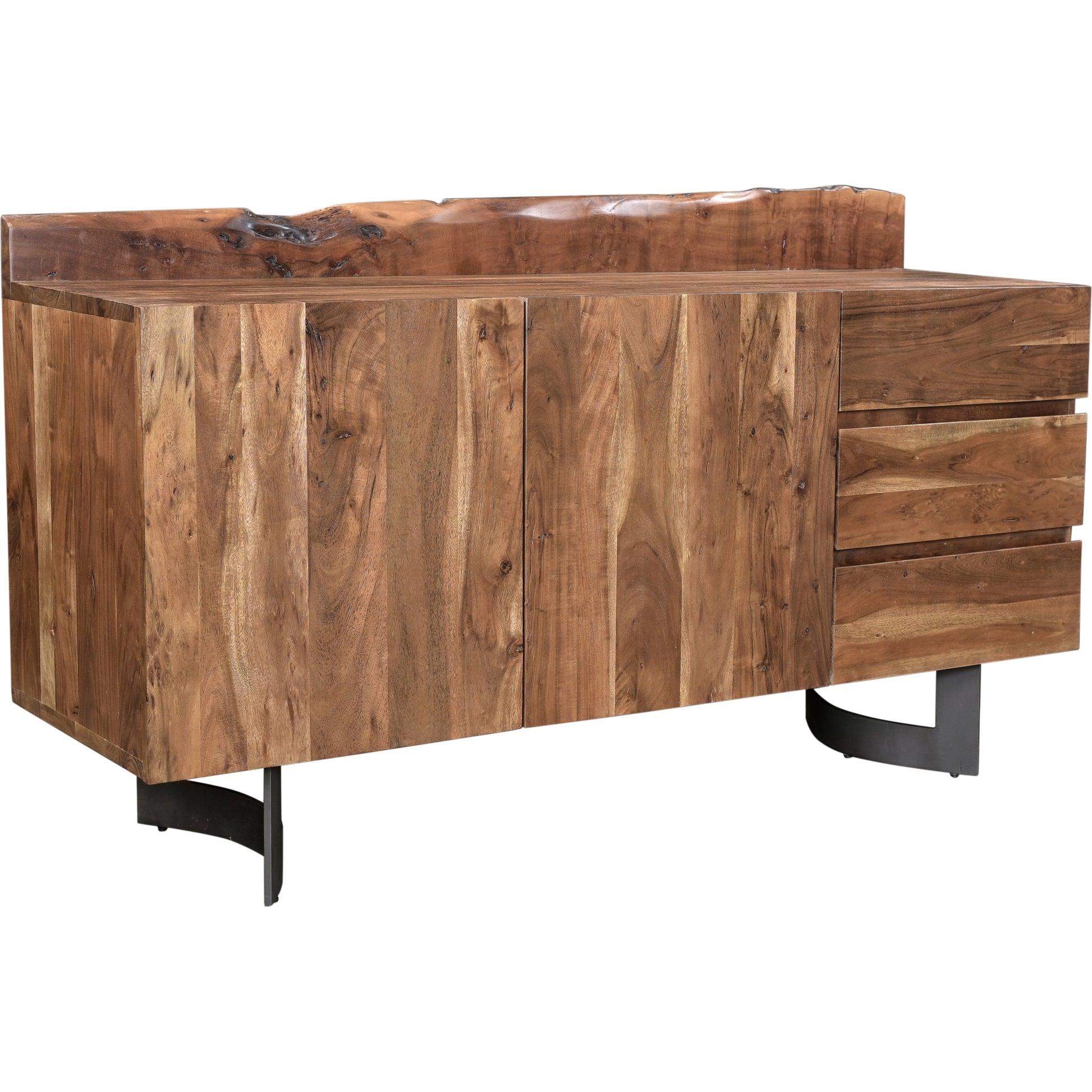 Bent Sideboard Smoked by Moe's Home Collection in brown. Made from solid acacia wood, iron in a modern style.