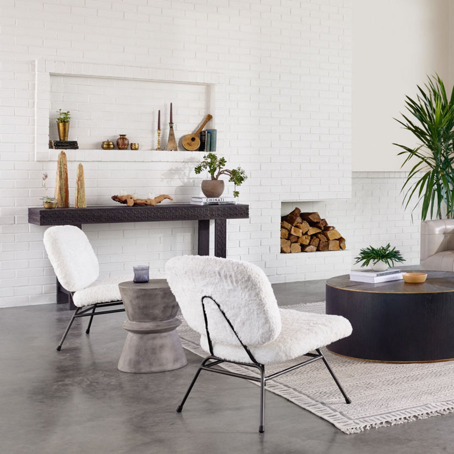 005 S-279401 | Lifestyle | Lina End Table by Four Hands. Made from concrete in a modern style.