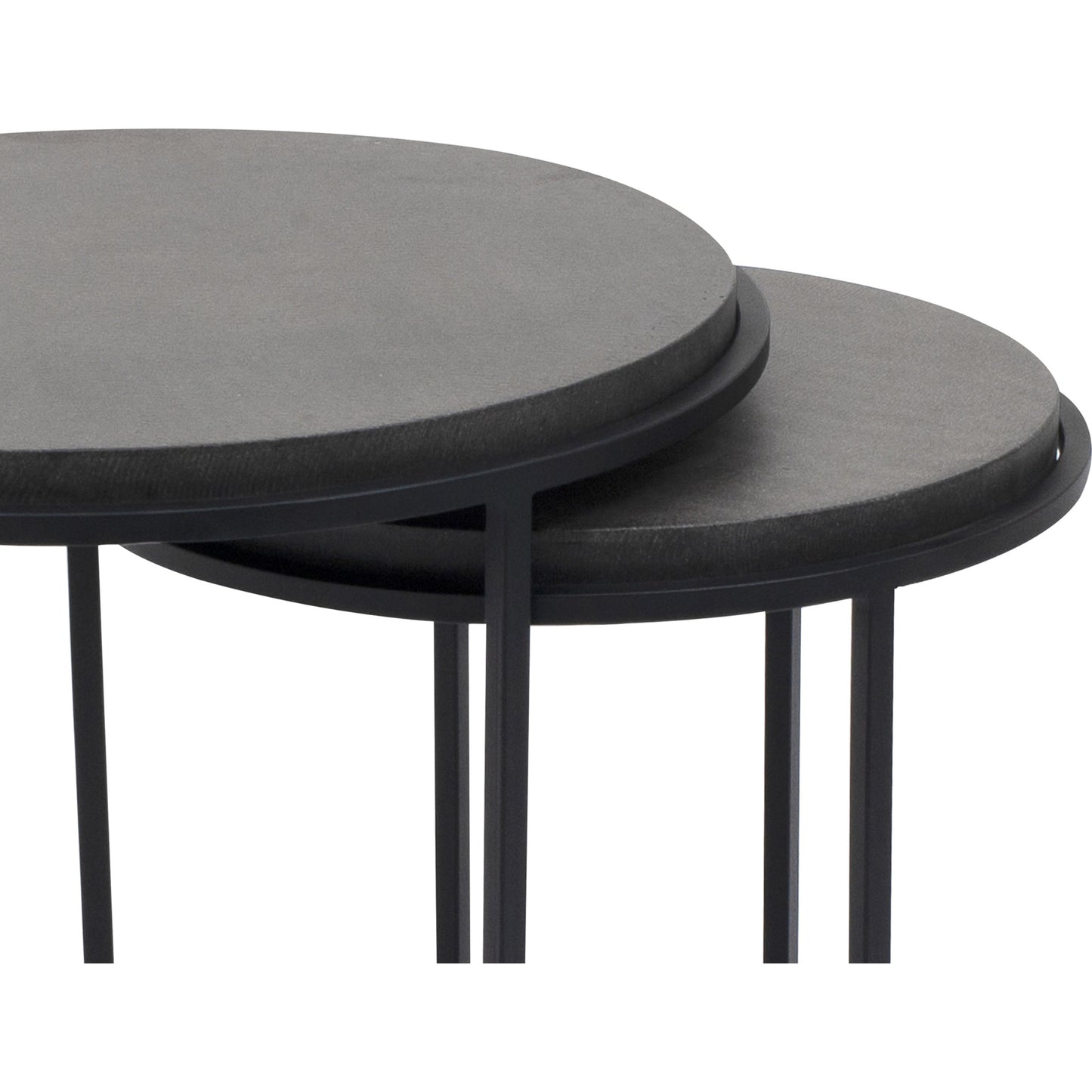004 S-339830 | Closeup | Roost Nesting Tables (Set of 2) by Moe's Home Collection in black. Made from lavastone top, iron base in a modern style.