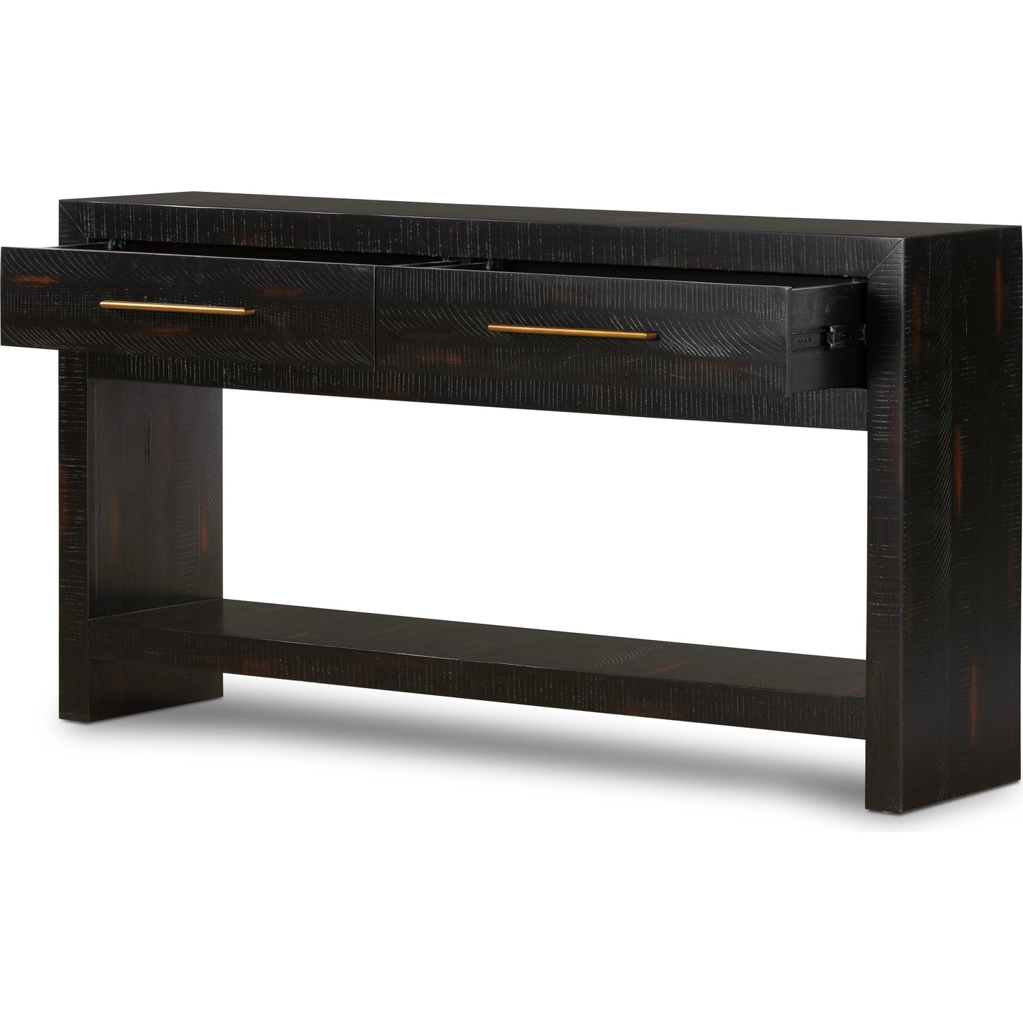 008 S-279529 | Additional Silo | Suki Console Table by Four Hands in burnished black. Made from resawn mixed wood in a modern style.