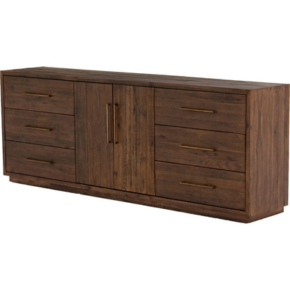 Suki Large Media Console by Four Hands in burnished black. Made from resawn mixed wood, mixed wood solid in a modern style.
