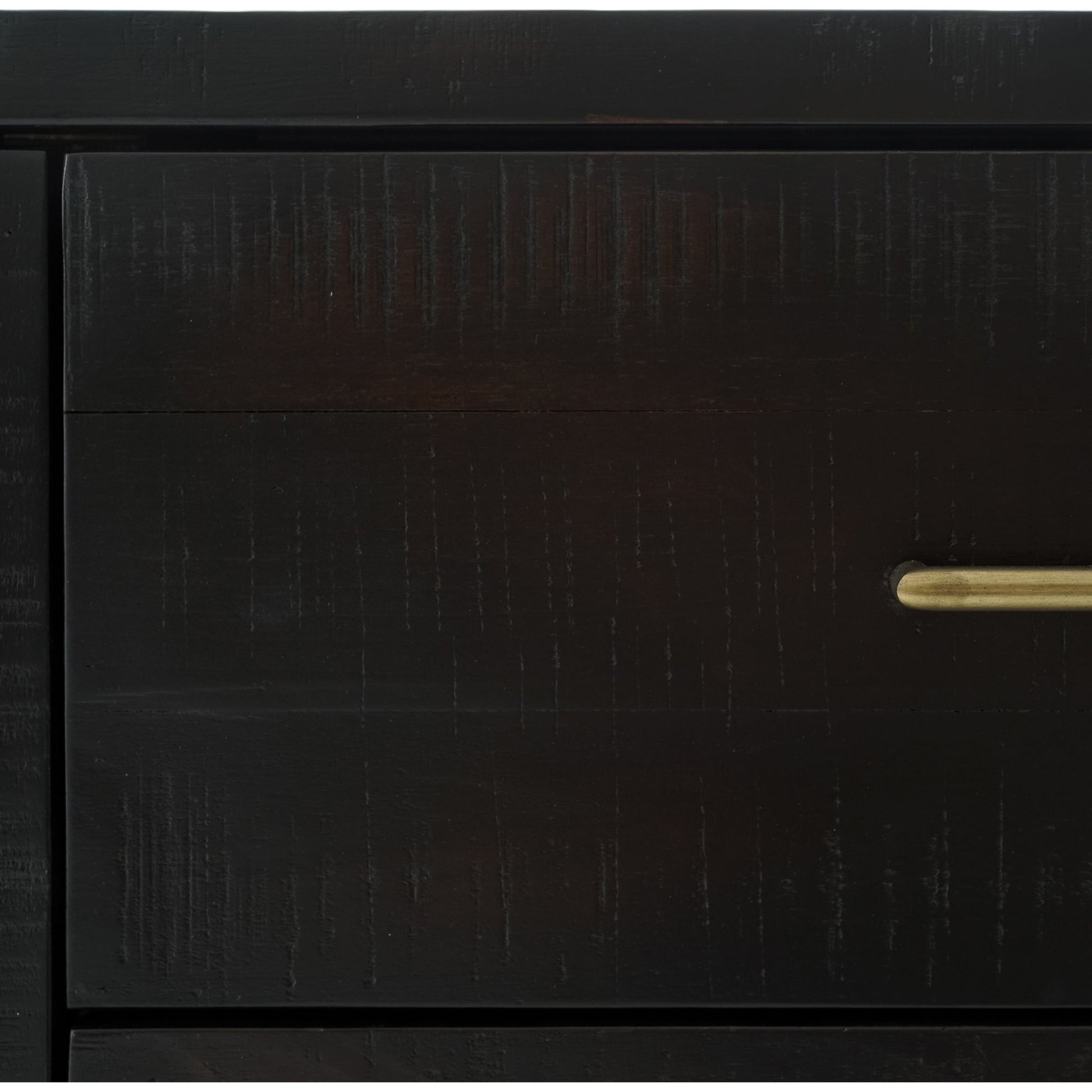 Suki Large Media Console by Four Hands in burnished black. Made from resawn mixed wood, mixed wood solid in a modern style.
