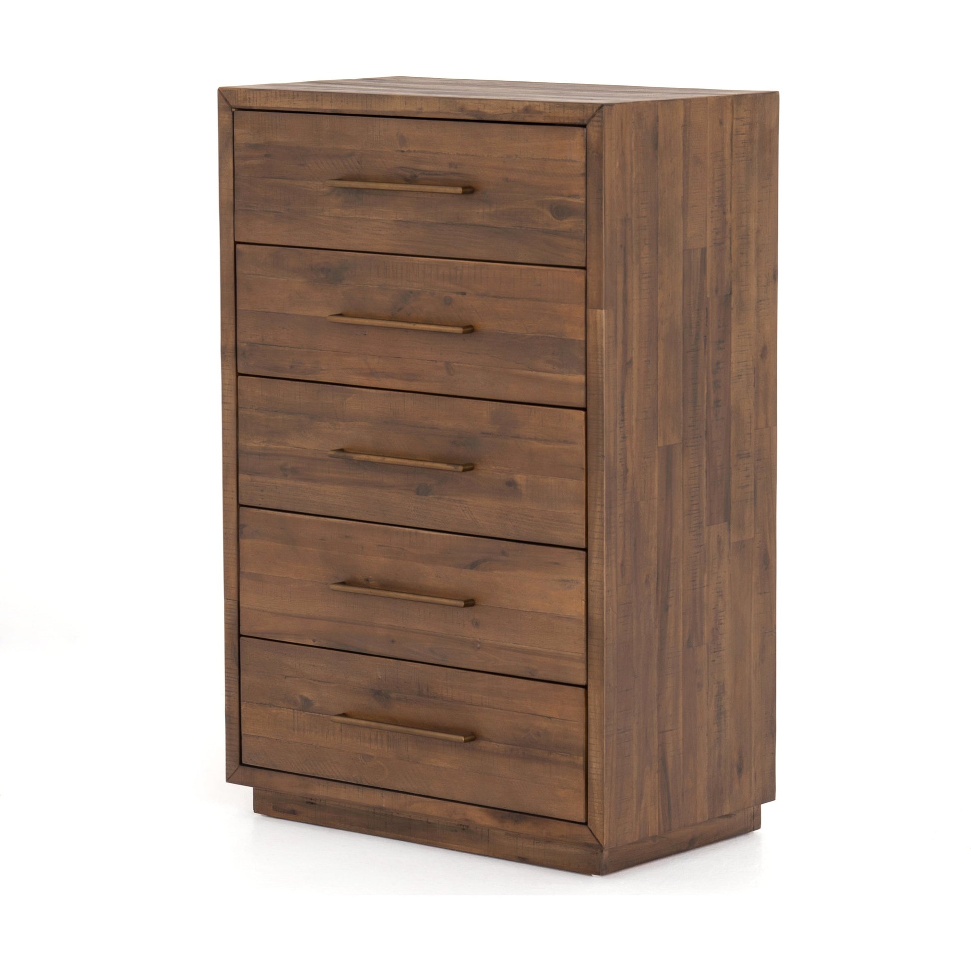 Suki Tall Boy by Four Hands in burnished black. Made from resawn mixed wood, mixed wood solid in a modern style.