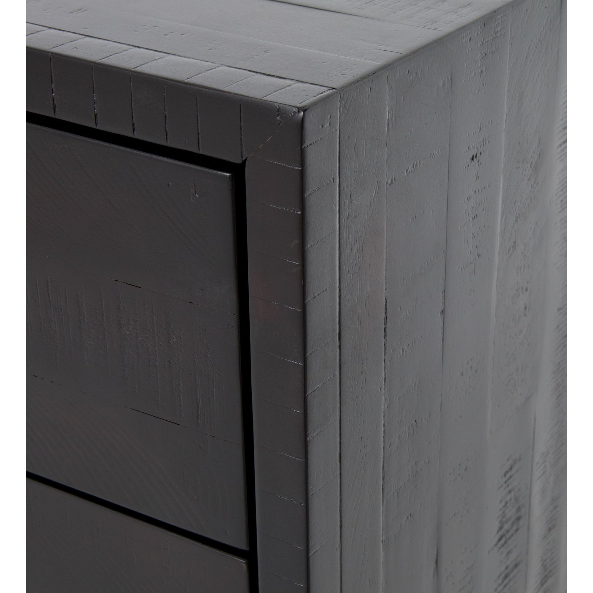 Suki Tall Boy by Four Hands in burnished black. Made from resawn mixed wood, mixed wood solid in a modern style.