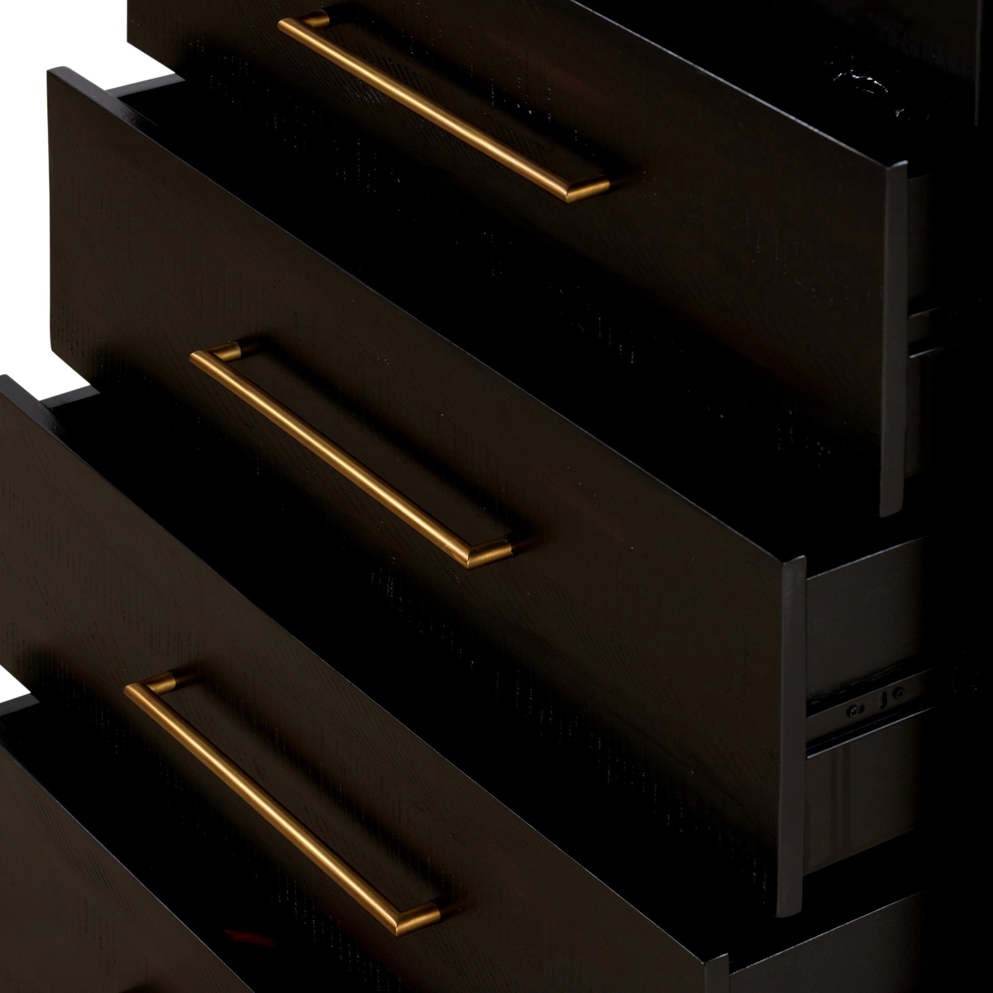 Suki Tall Boy by Four Hands in burnished black. Made from resawn mixed wood, mixed wood solid in a modern style.