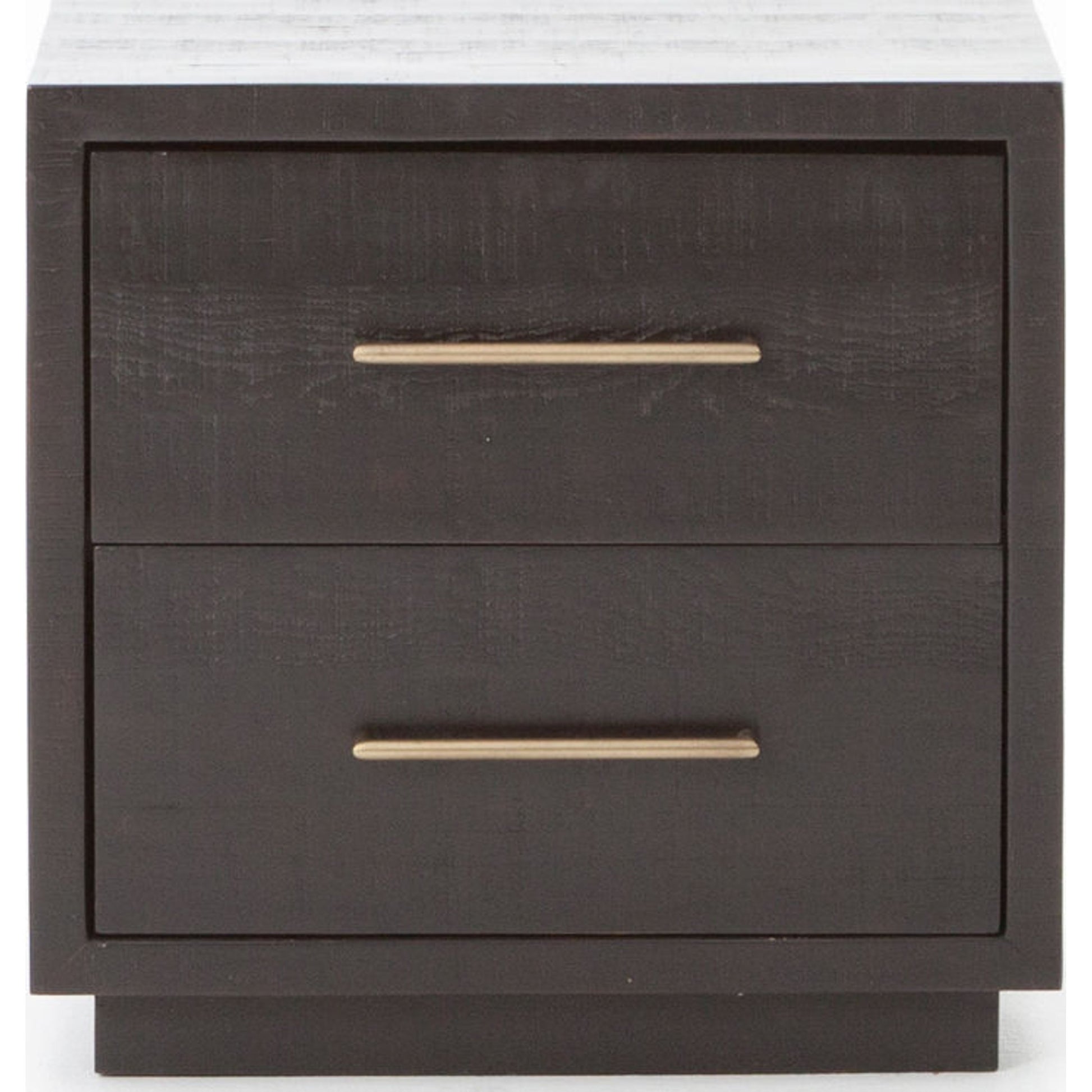 Suki Nightstand by Four Hands in burnished black, brass (alexa hardware) and burnished black. Made from resawn mixed wood in a modern style.