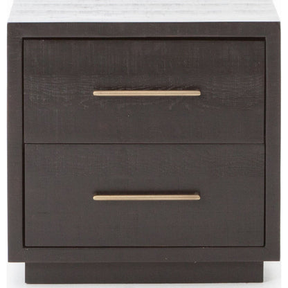 Suki Nightstand by Four Hands in burnished black, brass (alexa hardware) and burnished black. Made from resawn mixed wood in a modern style.