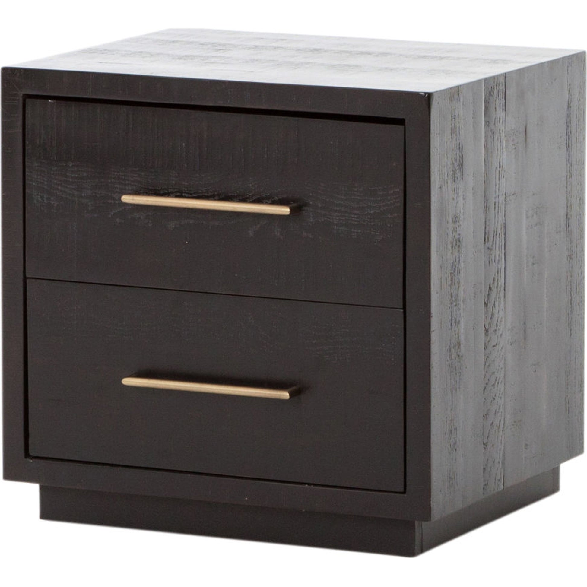 Suki Nightstand by Four Hands in burnished black, brass (alexa hardware) and burnished black. Made from resawn mixed wood in a modern style.