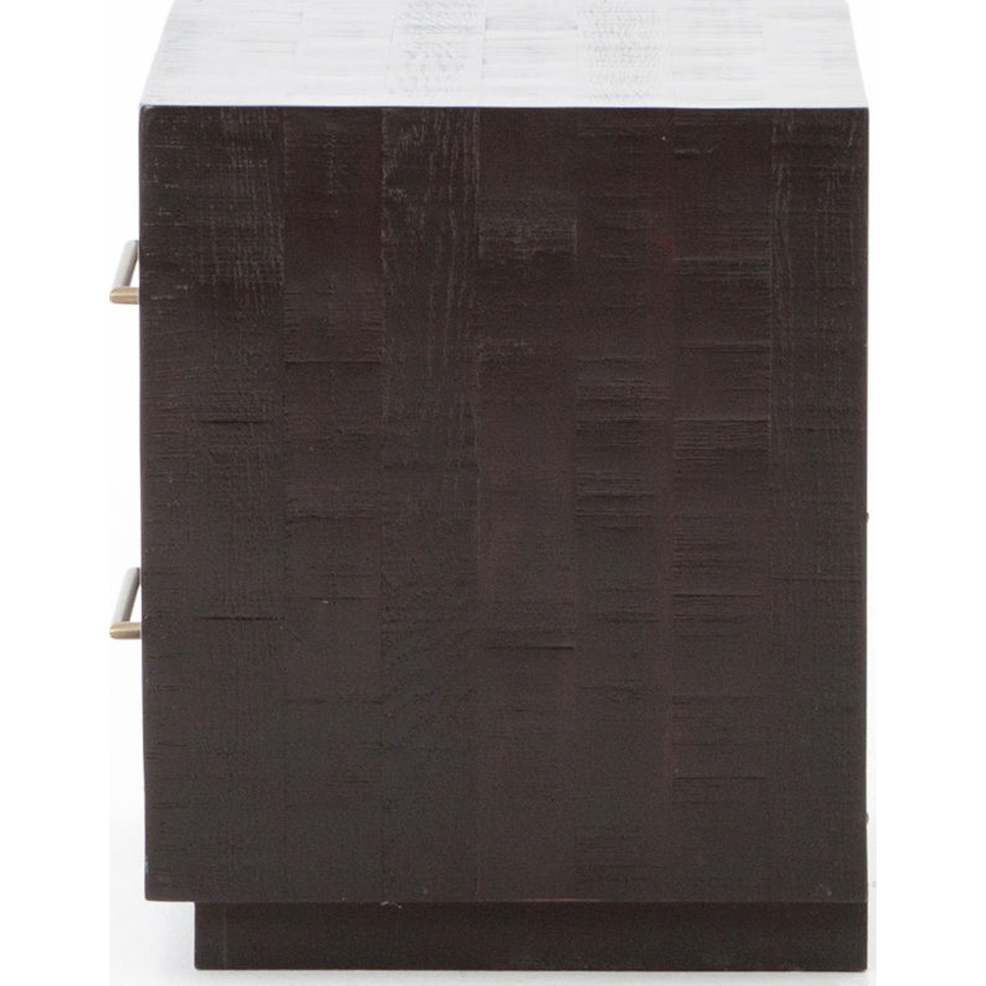 Suki Nightstand by Four Hands in burnished black, brass (alexa hardware) and burnished black. Made from resawn mixed wood in a modern style.